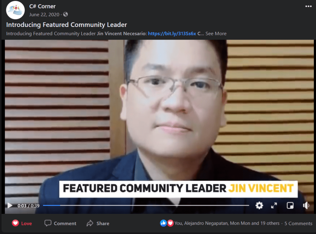 Jin Vincent Necesario C# Featured Community Leader Jin Vincent Necesario C# Feature Community Leader